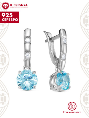 Серьги серебро 925 пробы, покрытие - родирование, вставка - фианит (недрагоценный камень)