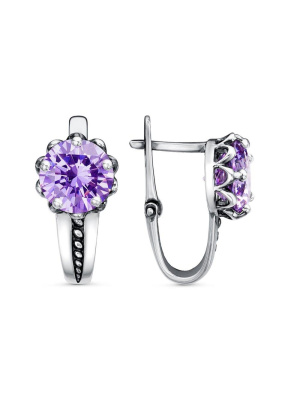 Серьги бижутерия, покрытие - серебрение с оксидированием, вставка - фианит (недрагоценный камень)