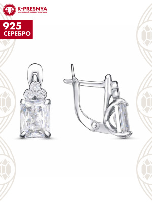 Серьги серебро 925 пробы, покрытие - платинирование, вставка - фианит (недрагоценный камень)