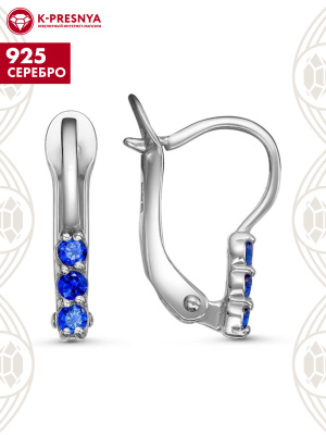 Серьги серебро 925 пробы, покрытие - платинирование, вставка - искусственная шпинель
