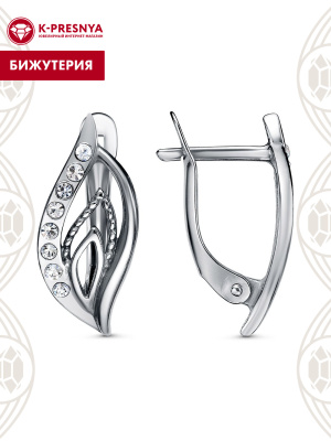 Серьги бижутерия, покрытие - серебрение с оксидированием, вставка - стекло ювелирное preciosa