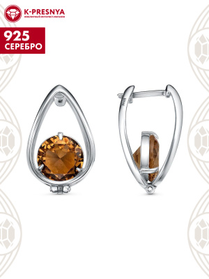 Серьги серебро 925 пробы, покрытие - родирование, вставка - искусственный султанит
