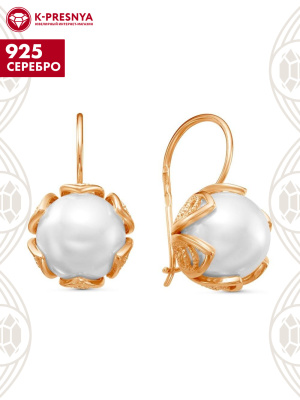 Серьги серебро 925 пробы, покрытие - золочение, вставка - имитация жемчуга