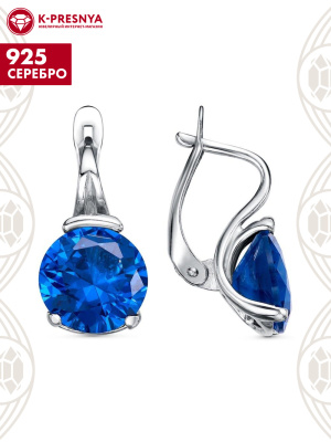 Серьги серебро 925 пробы, покрытие - родирование, вставка - искусственная шпинель