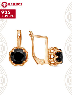 Серьги серебро 925 пробы, покрытие - золочение, вставка - фианит (недрагоценный камень)