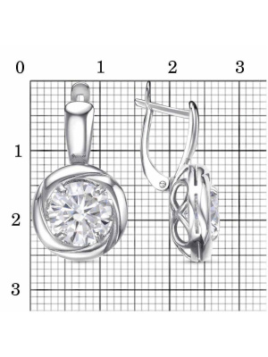 Серьги серебро 925 пробы, покрытие - платинирование, вставка - фианит (недрагоценный камень)