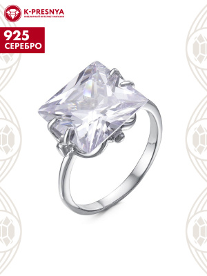 Кольцо серебро 925 пробы, покрытие - родирование, вставка - горный хрусталь