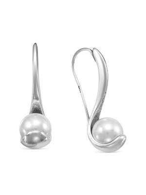 Серьги бижутерия, покрытие - серебрение с оксидированием, вставка - имитация жемчуга