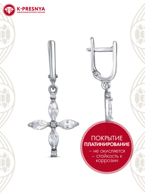 Серьги серебро 925 пробы, покрытие - платинирование, вставка - фианит (недрагоценный камень)