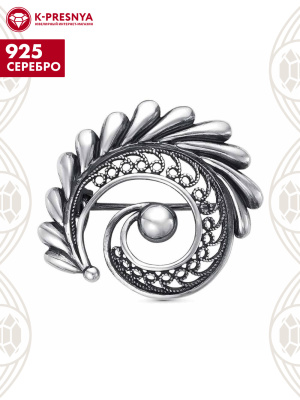 Брошь серебро 925 пробы, покрытие - оксидирование, без вставок