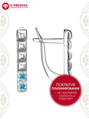 Серьги серебро 925 пробы, покрытие - платинирование, вставка - фианит (недрагоценный камень)