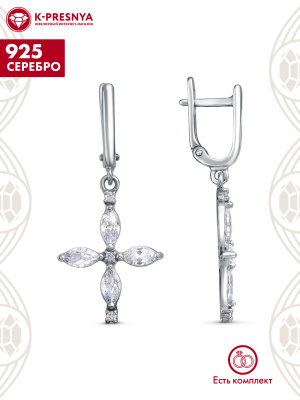 Серьги серебро 925 пробы, покрытие - платинирование, вставка - фианит (недрагоценный камень)