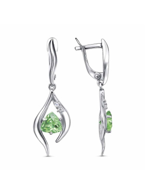 Серьги бижутерия, покрытие - платинирование, вставка - фианит (недрагоценный камень)