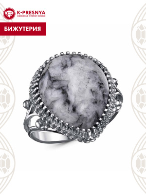 Кольцо бижутерия, покрытие - серебрение с оксидированием, вставка - пинолит