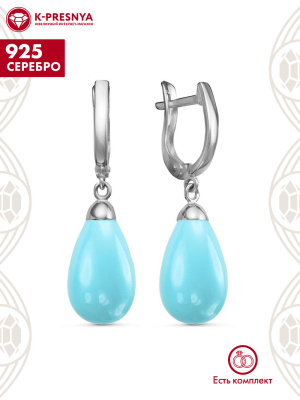 Серьги серебро 925 пробы, покрытие - родирование, вставка - искусственная бирюза