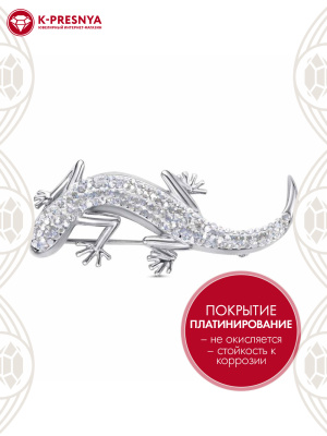 Брошь серебро 925 пробы, покрытие - платинирование, вставка - стекло ювелирное preciosa