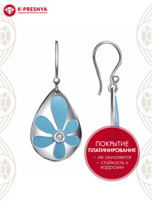 Серьги бижутерия, покрытие - платинирование, отделка - эмаль, вставка - стекло ювелирное preciosa