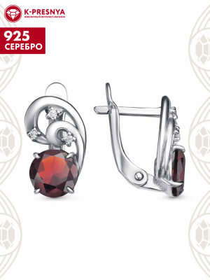 Серьги серебро 925 пробы, покрытие - родирование, вставка - фианит (недрагоценный камень)