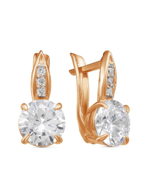 Серьги серебро 925 пробы, покрытие - золочение, выборочное родирование, вставка - фианит (недрагоценный камень)