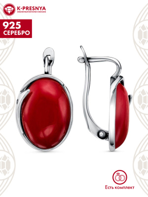 Серьги серебро 925 пробы, покрытие - оксидирование, вставка - искусственный коралл