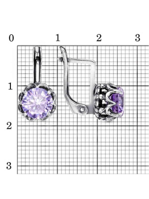 Серьги серебро 925 пробы, покрытие - оксидирование, вставка - фианит (недрагоценный камень)