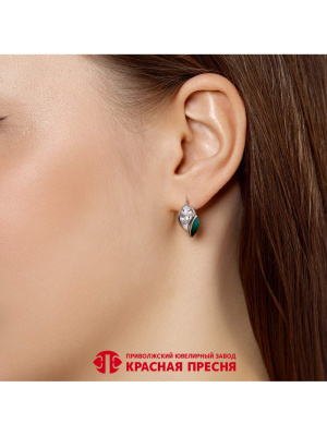Серьги серебро 925 пробы, покрытие - родирование, отделка - эмаль, вставка - фианит (недрагоценный камень)
