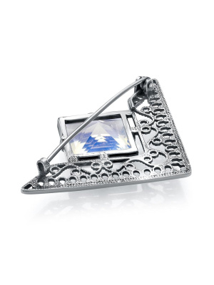 Брошь серебро 925 пробы, покрытие - оксидирование, вставка - стекло ювелирное собственной огранки