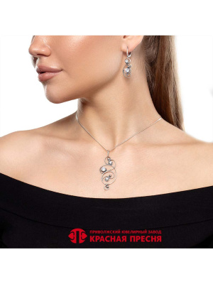 Серьги бижутерия, покрытие - серебрение с оксидированием, вставка - фианит (недрагоценный камень)