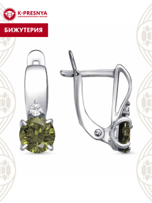 Серьги бижутерия, покрытие - платинирование, вставка - фианит (недрагоценный камень)