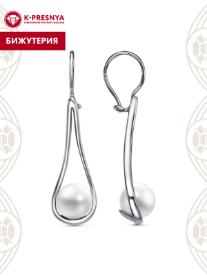 Серьги бижутерия, покрытие - платинирование, вставка - имитация жемчуга