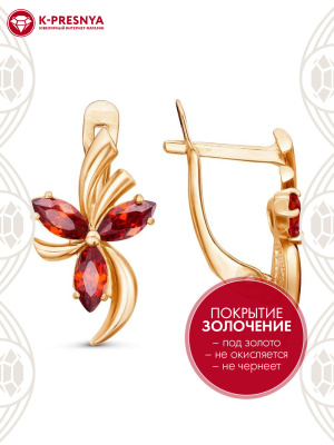 Серьги серебро 925 пробы, покрытие - золочение, вставка - фианит (недрагоценный камень)