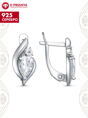 Серьги серебро 925 пробы, покрытие - родирование, вставка - фианит (недрагоценный камень)