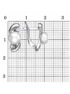 Серьги серебро 925 пробы, покрытие - платинирование, вставка - культивированный жемчуг, фианит (недрагоценный камень)