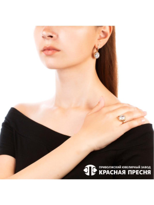 Серьги серебро 925 пробы, покрытие - золочение, вставка - фианит (недрагоценный камень)