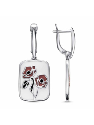 Серьги серебро 925 пробы, покрытие - платинирование, отделка - эмаль, без вставок