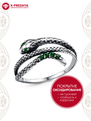 Кольцо серебро 925 пробы, покрытие - оксидирование, вставка - искусственная шпинель