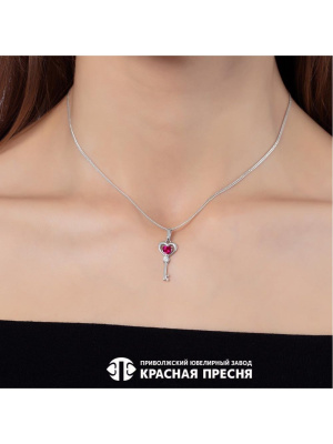 Подвеска серебро 925 пробы, покрытие - платинирование, вставка - синтетический корунд, фианит (недрагоценный камень)