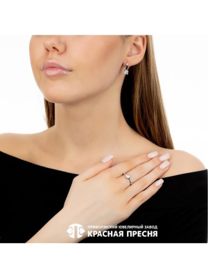 Серьги серебро 925 пробы, покрытие - родирование, вставка - фианит (недрагоценный камень)