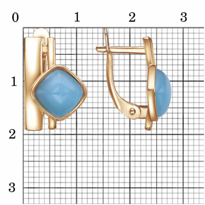 Серьги бижутерия, покрытие - золочение, вставка - искусственный агат голубой