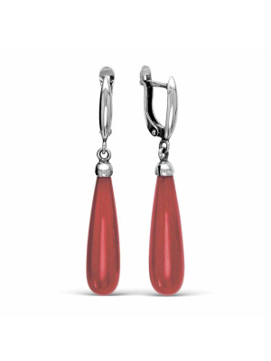 Серьги серебро 925 пробы, покрытие - оксидирование, вставка - искусственный коралл