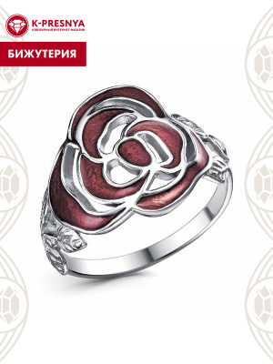 Кольцо бижутерия, покрытие - платинирование, отделка - эмаль, без вставок