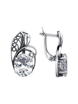 Серьги серебро 925 пробы, покрытие - оксидирование, вставка - фианит (недрагоценный камень)