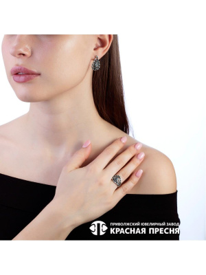 Серьги серебро 925 пробы, покрытие - оксидирование, без вставок