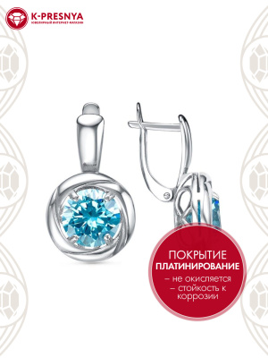 Серьги серебро 925 пробы, покрытие - платинирование, вставка - фианит (недрагоценный камень)