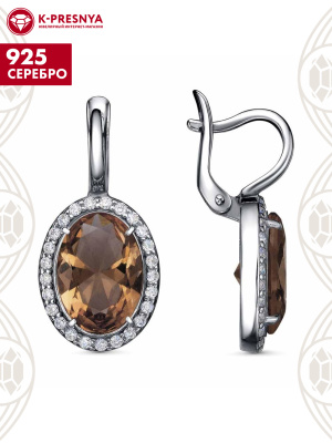 Серьги серебро 925 пробы, покрытие - оксидирование, вставка - искусственный султанит, фианит (недрагоценный камень)