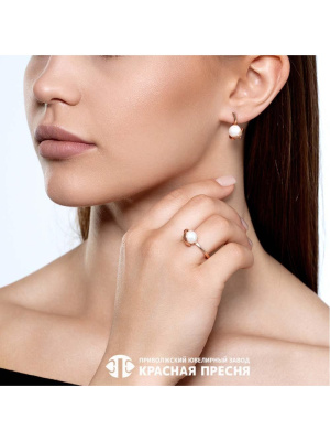 Серьги серебро 925 пробы, покрытие - золочение, вставка - имитация жемчуга