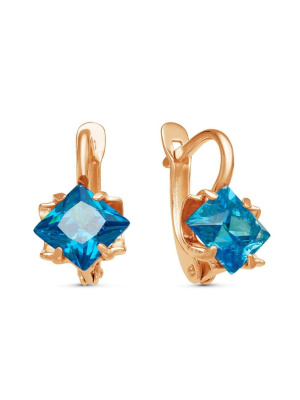 Серьги бижутерия, покрытие - золочение, вставка - фианит (недрагоценный камень)