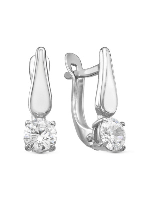 Серьги бижутерия, покрытие - серебрение, отделка - эмаль, вставка - фианит (недрагоценный камень)