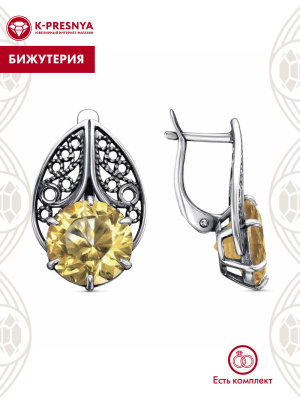 Серьги бижутерия, покрытие - серебрение с оксидированием, вставка - стекло ювелирное собственной огранки