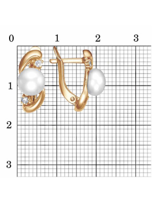 Серьги бижутерия, покрытие - золочение, вставка - культивированный жемчуг, фианит (недрагоценный камень)